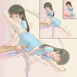 Rule 34 | artist request, black hair, blush, character request, crotch rub, masturbation, source request, table, table humping, what