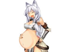 Rule 34 | animal ears, animated, animated gif, belly, breasts, capcom, hand on own stomach, monster hunter (series), navel, pregnant, silver hair