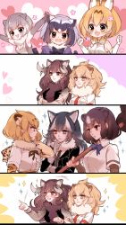 Rule 34 | 10s, 4koma, 6+girls, animal ears, antlers, bare shoulders, bear ears, paw stick, black eyes, black hair, blonde hair, blue eyes, blush, bow, bowtie, breasts, brown bear (kemono friends), brown eyes, cleavage, clenched hands, comic, common raccoon (kemono friends), crossed arms, elbow gloves, fur collar, gaijin 4koma (meme), gloves, grey gloves, grey hair, grey wolf (kemono friends), heart, heart background, heavy breathing, heterochromia, high-waist skirt, holding, holding another&#039;s arm, horns, jaguar (kemono friends), jaguar ears, jaguar print, kemono friends, lion (kemono friends), lion ears, long hair, mamaloni, meme, moose (kemono friends), moose ears, multicolored hair, multiple girls, necktie, open mouth, otter ears, outstretched arms, pointing, raccoon ears, serval (kemono friends), serval print, shirt, short hair, short sleeves, silent comic, skirt, sleeveless, sleeveless shirt, small-clawed otter (kemono friends), smile, sparkle, spread arms, two-tone hair, weapon, white hair, wolf ears, yellow eyes, yuri