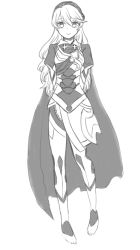 Rule 34 | 1girl, armor, barefoot, boots, breasts, cape, corrin (female) (fire emblem), corrin (fire emblem), fire emblem, fire emblem fates, hairband, long hair, monochrome, nintendo, skirt, smile, thighhighs