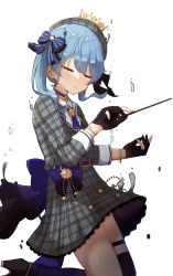 Rule 34 | absurdres, blue hair, closed eyes, conductor, crown, gloves, hat, highres, hololive, hoshimachi suisei, jewelry, miaoema, ribbon, shoes, virtual youtuber