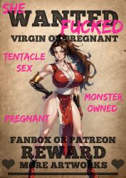 Rule 34 | 1girl, absurdres, breasts, fatal fury, highres, large breasts, long hair, shiranui mai, smile, solo, wanted poster