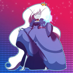 Rule 34 | 1girl, adventure time, blue skin, breasts, colored skin, crown, dress, female focus, high heels, ice queen (adventure time), ladama, long hair, solo, white hair