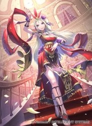 Rule 34 | 1girl, blonde hair, blue eyes, breasts, cleavage, dancer, dancer (fire emblem: three houses), edelgard von hresvelg, fire emblem, fire emblem: three houses, fire emblem cipher, gladiator sandals, large breasts, long hair, medium breasts, nintendo, official art, parted lips, sandals, smile, standing