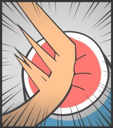 Rule 34 | black border, border, drum, drumsticks, emphasis lines, grey background, highres, hitting, in the face, instrument, jpeg artifacts, kaips, motion lines, no humans, simple background, sketch, solo, taiko drum, taiko no tatsujin, upper body, wada don
