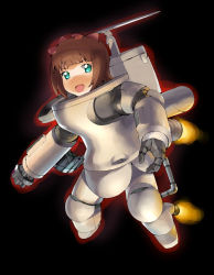 Rule 34 | 00s, 1girl, a1 (initial-g), amami haruka, arm cannon, astronaut, brown hair, gatling gun, green eyes, gun, idolmaster, idolmaster (classic), idolmaster 1, maschinen krieger, mecha, robot, safs space type fireball, solo, spacesuit, toilet, weapon