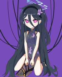 Rule 34 | &lt;key&gt; (blue archive), 1girl, absurdres, alternate costume, bare arms, bare legs, bare shoulders, black hair, blue archive, china dress, chinese clothes, dress, halo, highres, long hair, looking at viewer, pink eyes, solo, thighs, thomason366