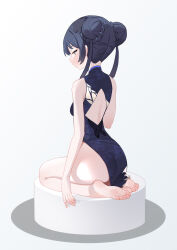 Rule 34 | 1girl, absurdres, ass, back, back cutout, backless dress, backless outfit, bare arms, bare legs, bare shoulders, barefoot, black dress, black hair, blue archive, bob (artist), bob (pixiv49522586), braid, braided bun, china dress, chinese clothes, clothing cutout, double bun, dress, feet, full body, green eyes, hair bun, highres, kisaki (blue archive), legs, long hair, profile, seiza, side slit, sidelocks, simple background, sitting, sleeveless, sleeveless dress, soles, solo, toes, twintails, white background