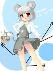 Rule 34 | 1girl, animal ears, basket, capelet, female focus, grey hair, jewelry, kumatoshi, mouse (animal), mouse ears, mouse tail, nazrin, panties, pendant, red eyes, solo, tail, touhou, underwear