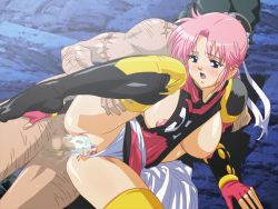 Rule 34 | 1girl, blood, blush, breasts, censored, cum, cum in pussy, dragon quest, dragon quest dai no daibouken, holy inn, large breasts, maam, panties, pink hair, sex, spooning, underwear, vaginal, defloration