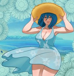Rule 34 | bad id, bad twitter id, beach, commission, dead or alive, dead or alive 6, dead or alive xtreme venus vacation, hat, highres, looking at viewer, straw hat, summer, tagme, tamaki (doa), viverne graphics