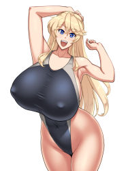 Rule 34 | 1girl, blonde hair, breasts, competition swimsuit, huge breasts, iowa (kancolle), kantai collection, kawanuma uotsuri, long hair, one-piece swimsuit, open mouth, smile, swimsuit