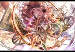 Rule 34 | 1girl, alternate costume, bad id, bad pixiv id, blonde hair, cage, dress, female focus, flandre scarlet, gears, globe, hair ornament, hat, letterboxed, long hair, open mouth, red eyes, side ponytail, solo, torino aqua, touhou, wheel, wings