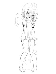 Rule 34 | 1girl, ahoge, blush, done (donezumi), female focus, full body, monochrome, no pants, open mouth, panties, peeing, peeing self, solo, standing, underwear