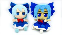 Rule 34 | 1girl, blue bow, blue dress, blue eyes, blue hair, bow, bowtie, cirno, closed mouth, commentary, dress, english commentary, frilled sleeves, frills, full body, fumo (doll), hair bow, highres, lavishlump, lego, lego (medium), looking at viewer, no humans, pinafore dress, puffy short sleeves, puffy sleeves, red bow, red bowtie, shirt, short sleeves, simple background, sleeveless, sleeveless dress, solo, touhou, white background, white shirt
