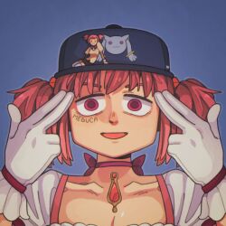 Rule 34 | 1girl, baseball cap, black hat, blue background, choker, dababy (rapper), double finger gun, finger gun, finger gun to head, gloves, hat, kaname madoka, kyubey, looking at viewer, magical girl, mahou shoujo madoka magica, mahou shoujo madoka magica (anime), meme, neiroval, open mouth, pink choker, pink eyes, pink hair, portrait, real life, short hair, short twintails, simple background, smile, solo, twintails, white gloves