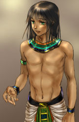 Rule 34 | 1boy, ancient egypt, artist request, black hair, dark skin, egyptian, green eyes, lowres, male focus, original, topless male, solo