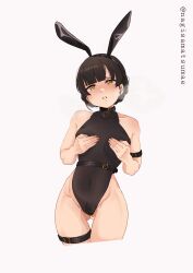 Rule 34 | 1girl, absurdres, alternate costume, belt, belt collar, black belt, black hairband, black leotard, blunt bangs, braid, breasts, brown eyes, brown hair, cameltoe, collar, covered navel, double bun, female pubic hair, hair bun, hairband, highleg, highleg leotard, highres, kantai collection, leotard, long hair, nagisamatsumae, nontraditional playboy bunny, one-hour drawing challenge, pubic hair, small breasts, solo, thigh belt, thigh strap, twin braids, un&#039;you (kancolle), yawata maru (kancolle)