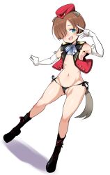 Rule 34 | animal ears, armpits, black panties, blue eyes, blush, breasts, brown hair, buta-don, full body, gloves, highres, joanna elizabeth stafford, luminous witches, navel, open mouth, panties, prairie dog ears, prairie dog tail, shiny skin, small breasts, smile, tail, thong, underwear, white gloves, world witches series