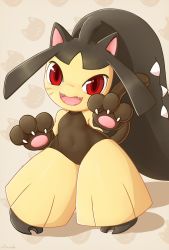 Rule 34 | :d, animal hands, collarbone, commentary, creatures (company), english commentary, fangs, game freak, gen 3 pokemon, gloves, hands up, highres, looking at viewer, mawaifu, mawile, navel, nintendo, open mouth, paw gloves, pigeon-toed, pokemon, pokemon (creature), red eyes, smile, standing, tongue