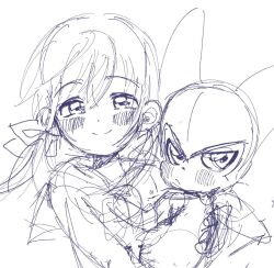Rule 34 | 1girl, 1other, ai (digimon), blush, digimon, digimon (creature), impmon, looking at viewer, scarf, smile