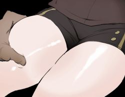 Rule 34 | 1girl, 1other, animated, animated gif, black background, genshin impact, hand on another&#039;s thigh, hu tao (genshin impact), rubbing, shorts, sitting, thigh focus, thigh grab, thigh squish, thighs