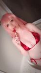 Rule 34 | 10s, 1girl, :p, animated, bikini, breasts, candy, cleavage, cosplay, darling in the franxx, food, horns, large breasts, lollipop, navel, photo (medium), red bikini, smile, solo, standing, stomach, swimsuit, tongue, tongue out, usatame, video, zero two (darling in the franxx)
