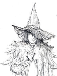 Rule 34 | 1girl, demon&#039;s souls, female focus, from software, hat, ikeda masateru, long hair, monochrome, sketch, solo, witch hat, yuria the witch