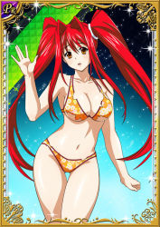 Rule 34 | 00s, 1girl, bikini, breasts, card (medium), curvy, female focus, ikkitousen, kanpei, large breasts, long hair, looking at viewer, red hair, shiny skin, smile, swimsuit, twintails