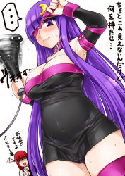 Rule 34 | 2girls, belly, blush, breasts, cleavage, collar, cosplay, crescent, crescent hair ornament, dildo, dress, dripping, fate/stay night, fate (series), female focus, hair ornament, head wings, koakuma, large breasts, long hair, medusa (fate), medusa (rider) (fate), medusa (rider) (fate) (cosplay), multiple girls, namidame, panties, patchouli knowledge, plump, purple eyes, purple hair, red eyes, sex toy, strapless, strapless dress, sweat, text focus, thighhighs, touhou, translated, underwear, vibrator, wings, zettai ryouiki