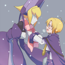 Rule 34 | 1boy, 1girl, android, arc system works, blazblue, blazblue: calamity trigger, blush, breath, brother and sister, cape, carl clover, child, glasses, gloves, nirvana (blazblue), robot, scarf, sharing, siblings, size difference, snow, winter, aged down