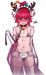 Rule 34 | 1boy, anger vein, animal ears, antlers, apron, bare shoulders, bell, bikini, blonde hair, blunt bangs, blush, breath, bright pupils, clenched hands, collar, collarbone, commentary request, commission, deer ears, ear blush, elbow gloves, embarrassed, fake animal ears, fake antlers, fang, fiery hair, frilled bikini, frills, gloves, gluteal fold, gradient hair, green bikini, green ribbon, gyu (kgh9081), hair ribbon, half-closed eyes, hand up, high ponytail, highres, holding, holding leash, horns, jingle bell, korean commentary, leash, legs apart, long hair, looking at viewer, maid, maid bikini, maid headdress, male focus, micro bikini, microskirt, multicolored hair, navel, neck bell, nose blush, open mouth, orange hair, original, pointy ears, red collar, red eyes, red hair, reindeer antlers, ribbon, shiny skin, showgirl skirt, sidelocks, simple background, skin fang, skirt, solo, standing, steam, stomach, sweat, swimsuit, thighhighs, trap, trembling, unconventional maid, v-shaped eyebrows, very long hair, waist apron, white background, white gloves, white skirt, white thighhighs