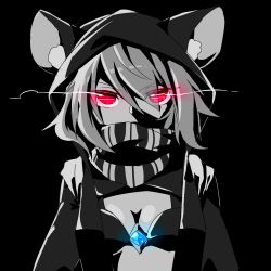 Rule 34 | 10s, 1girl, alternate costume, animal ears, breasts, cleavage, cosplay, gem, glowing, glowing eyes, hood, kantai collection, kozakura (dictionary), mouse ears, nazrin, re-class battleship, re-class battleship (cosplay), red eyes, scarf, shawl, short hair, small breasts, solo, touhou