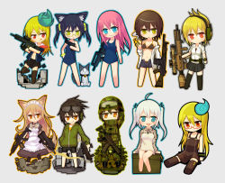 Rule 34 | 6+girls, alliant techsystems, ammunition box, assault rifle, battle rifle, bikini, bikini top only, boots, breasts, bullpup, cat, cleavage, cross-laced footwear, dual wielding, famas, fn f2000, fn herstal, front-tie top, glasses, goggles, goggles on head, gun, h&amp;k g3, h&amp;k mp7, h&amp;k xm8, headset, heckler &amp; koch, hk g28, holding, ico (green bullet), jacket, kimidori (ico), lace-up boots, long hair, looking at viewer, machine pistol, maid, maid headdress, mecha to identify, medium breasts, military, military jacket, military operator, military uniform, modular weapon system, multiple girls, one-piece swimsuit, open clothes, open fly, open shirt, original, personal defense weapon, rifle, rk95, school swimsuit, scope, shirt, sig sauer, slit pupils, smile, smoke, smoking, smoking barrel, submachine gun, swimsuit, thighhighs, underboob, uniform, unzipped, weapon, window magazine