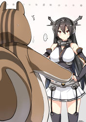 Rule 34 | &gt;:|, ..., 10s, 1girl, :|, ^^^, absurdres, animal costume, black hair, breasts, closed mouth, commentary request, costume, headgear, highres, kantai collection, large breasts, long hair, looking at viewer, miniskirt, nagato (kancolle), navel, pleated skirt, red eyes, ryuki (ryukisukune), skirt, squirrel, sweat, thighhighs, v-shaped eyebrows, zettai ryouiki