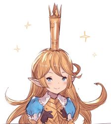 Rule 34 | 10s, 1girl, :&gt;, blonde hair, blue eyes, blush, charlotta (granblue fantasy), closed mouth, crown, granblue fantasy, hanarito, harvin, harvin, long hair, looking at viewer, pointy ears, sketch, solo, sparkle, upper body, white background