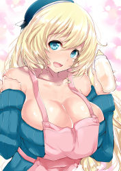Rule 34 | 10s, 1girl, absurdres, apron, atago (kancolle), bare shoulders, blonde hair, blue eyes, blush, breasts, cleavage, hat, highres, huge breasts, kantai collection, long hair, looking at viewer, open mouth, sankakusui, smile, solo, upper body