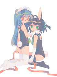 Rule 34 | 2girls, ahoge, animal ears, argyle, argyle clothes, argyle legwear, ass, bandaid, bandaid on arm, carrot, cuts, daizu (melon-lemon), flat ass, glasses, highres, injury, looking at viewer, multiple girls, no shoes, old school swimsuit, original, rabbit ears, rabbit tail, school swimsuit, semi-rimless eyewear, simple background, sitting, swimsuit, tail, under-rim eyewear, wariza, white background, white legwear, yuri
