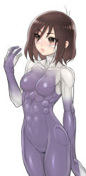 Rule 34 | 1girl, abs, bad id, bad pixiv id, battle angel alita: last order, blush, brown eyes, brown hair, commentary, cowboy shot, cyborg, folks (nabokof), alita, battle angel alita, lips, looking to the side, no nipples, no pussy, nude, short hair, solo, white background