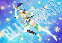 Rule 34 | 10s, 1girl, bare shoulders, blue eyes, blue hair, blue rose (tiger &amp; bunny), boots, breasts, cleavage, dual wielding, earrings, elbow gloves, female focus, fingernails over gloves, full body, gloves, gradient background, gun, hat, high heels, highres, holding, jewelry, karina lyle, lipstick, makeup, matching hair/eyes, mikankoo, pepsi nex, product placement, shoes, short hair, solo, superhero costume, thigh boots, thighhighs, tiger &amp; bunny, weapon