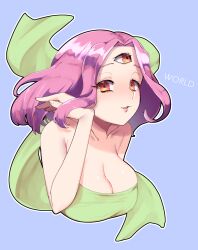 Rule 34 | 1girl, bare shoulders, breasts, cleavage, collarbone, highres, large breasts, magical drop, pink hair, solo, third eye, world (magical drop)