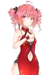 Rule 34 | 1girl, absurdres, ahoge, black bra, bra, china dress, chinese clothes, clothing cutout, commentary, cowboy shot, dress, drill hair, earrings, expressionless, halter dress, halterneck, hand on own chest, hand up, highres, jewelry, kasane teto, lace, lace-trimmed dress, lace trim, looking at viewer, navel, pelvic curtain, red dress, red eyes, red hair, sleeveless, sleeveless dress, solo, standing, stomach cutout, strapless, strapless dress, thighs, twin drills, underwear, utau, white background, wristband, xaruex