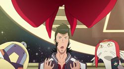 Rule 34 | 10s, 1boy, 1girl, animated, animated gif, black hair, boobies uniform, bouncing breasts, breasts, cat, dandy (space dandy), hand up, hanging breasts, head out of frame, jacket, large breasts, looking at breasts, lowres, meow (space dandy), open mouth, qt (space dandy), robot, space dandy, staring, view between breasts, window