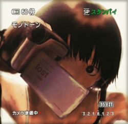 Rule 34 | 1girl, camcorder, camera, hair ornament, highres, holding, holding camera, iwakura lain, one eye covered, portrait, ranm12s, serial experiments lain, short hair, single sidelock, solo, video camera, x hair ornament