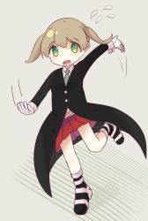 Rule 34 | 00s, 1girl, absurdres, blonde hair, blush, boots, colorized, cowfee, cowfeegt, gloves, green eyes, highres, jacket, maka albarn, miniskirt, necktie, skirt, solo, soul eater, twintails