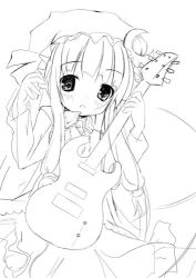 Rule 34 | 1girl, female focus, greyscale, guitar, hat, instrument, lowres, monochrome, patchouli knowledge, shiro, shiro (octet), solo, touhou, white background