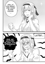 Rule 34 | 10s, 1girl, ^ ^, closed eyes, comic, cup, drie, drinking glass, drunk, english text, closed eyes, greyscale, kantai collection, monochrome, shoukaku (kancolle), wavy mouth