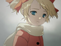 Rule 34 | 1girl, ana (mother), blonde hair, blue eyes, child, coat, face, hair ribbon, mother (game), mother 1, nintendo, ribbon, scarf, senntakuya, short twintails, solo, twintails