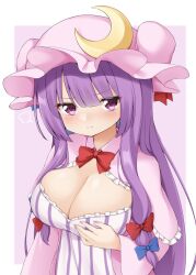 Rule 34 | 1girl, breasts, cleavage, highres, large breasts, patchouli knowledge, purple eyes, purple hair, solo, suwa yasai, touhou