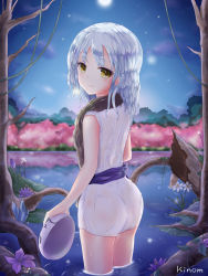 Rule 34 | 10s, 1other, ass, bad id, bad pixiv id, blue hair, japanese clothes, kimono, kinom (sculpturesky), looking back, moon, partially submerged, rimuru tempest, short kimono, sleeveless, sleeveless kimono, solo, tensei shitara slime datta ken, wading, wet, wet clothes, yellow eyes